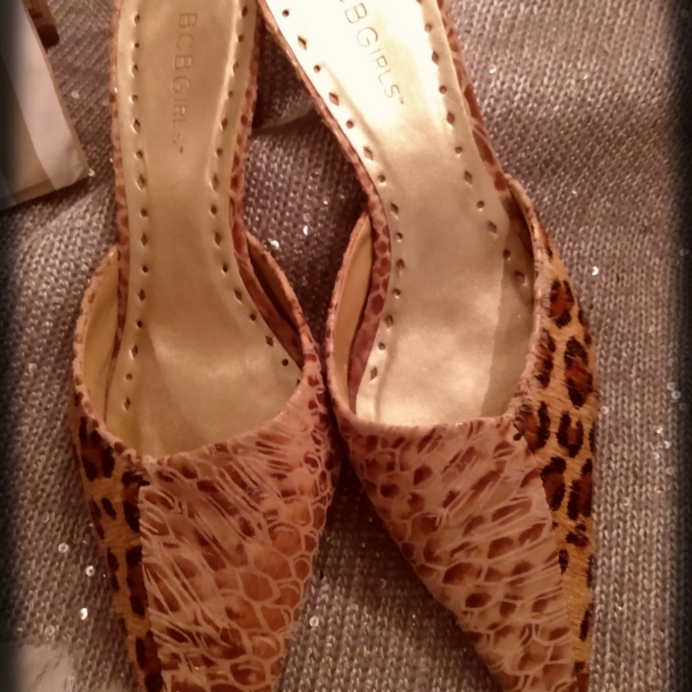 Mules with two inch heels.